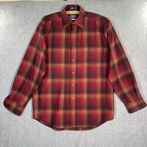 Pendleton Lodge Shirt Mens Medium Red Rust Plaid Wool Button Up Flannel